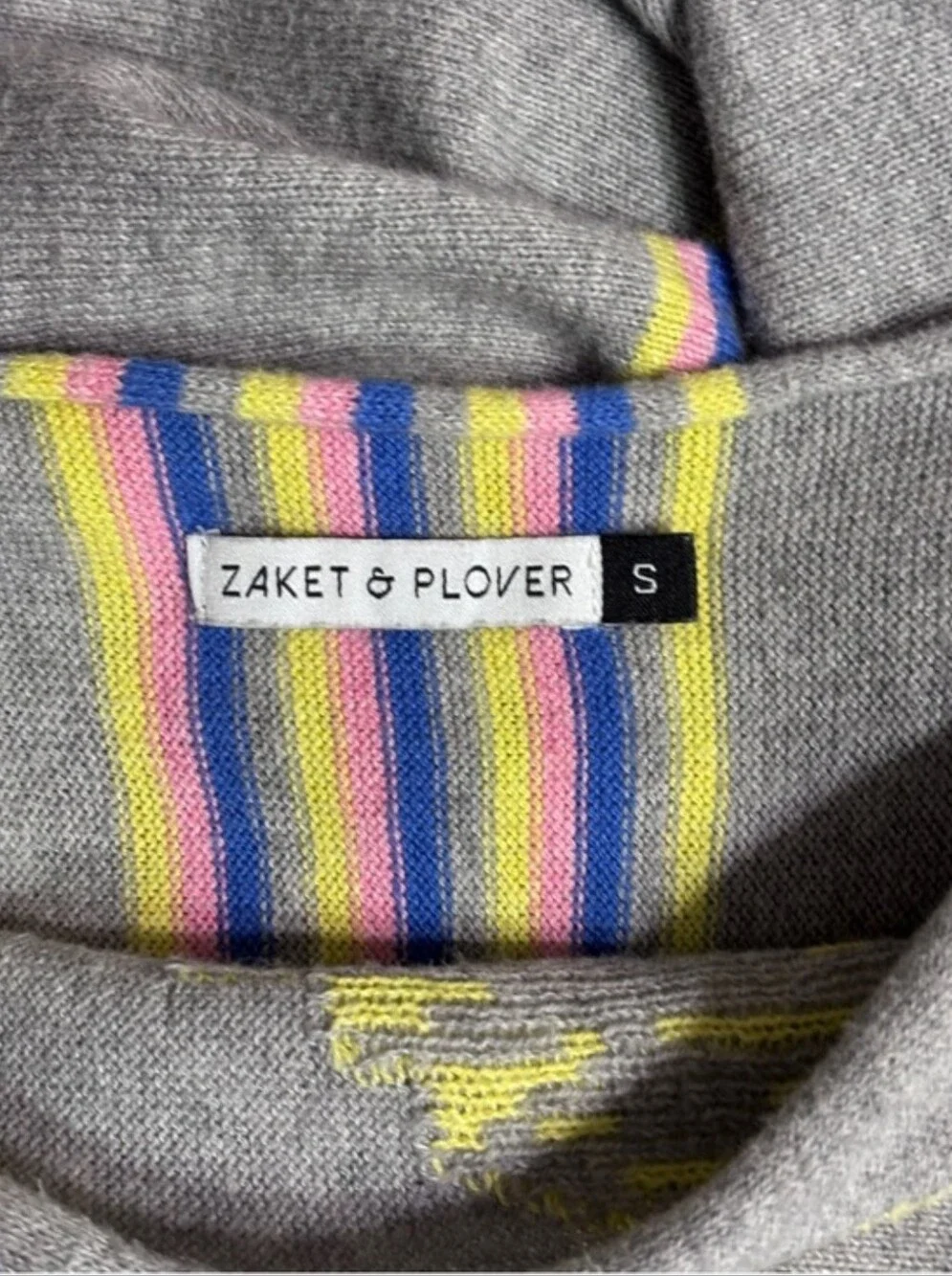 ZAKET & PLOVER Grey Cashmere Blend Abstract Scribble Boatneck Pullover Sweater